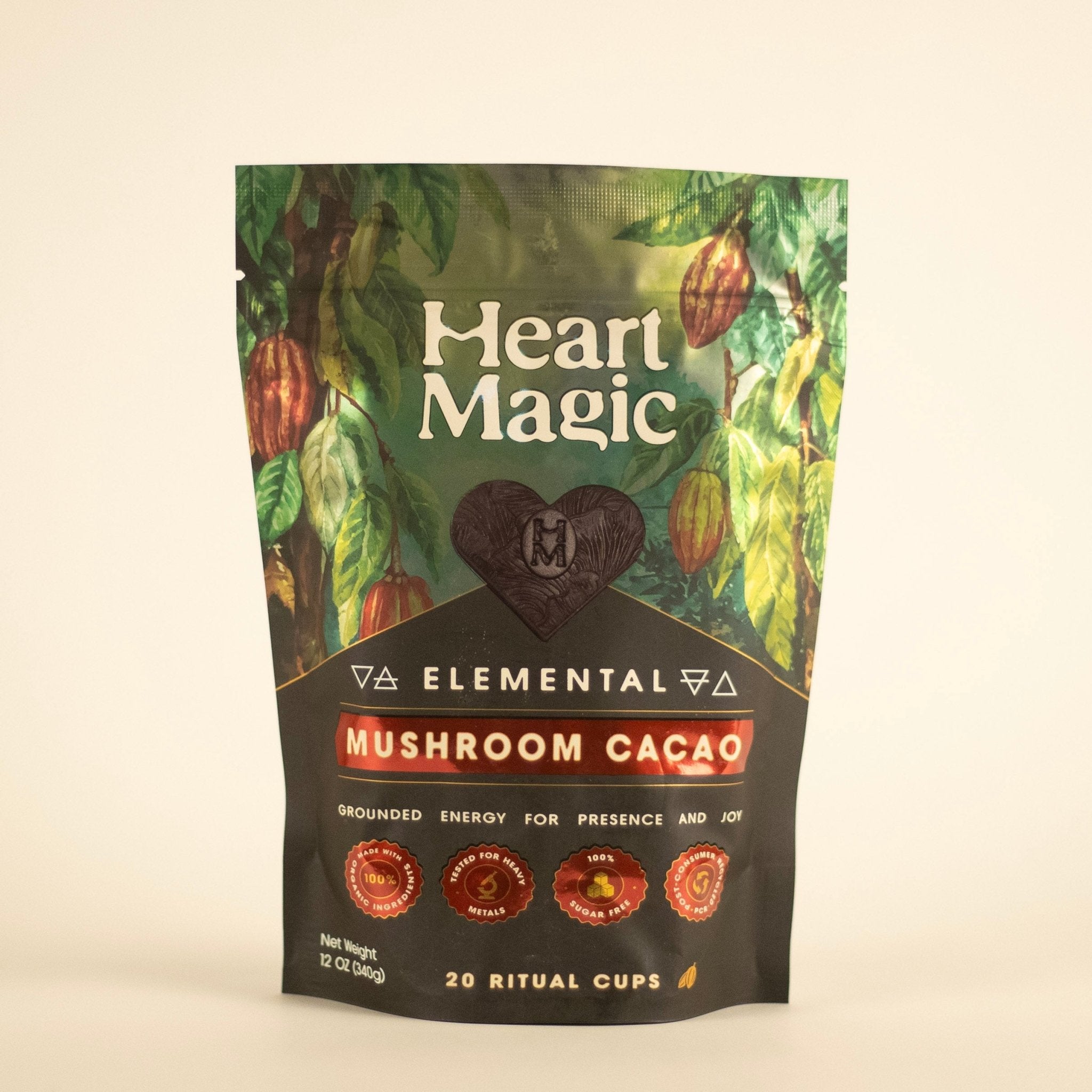 Heart Magic Elemental Mushroom Cacao pouch, 20 ritual cups