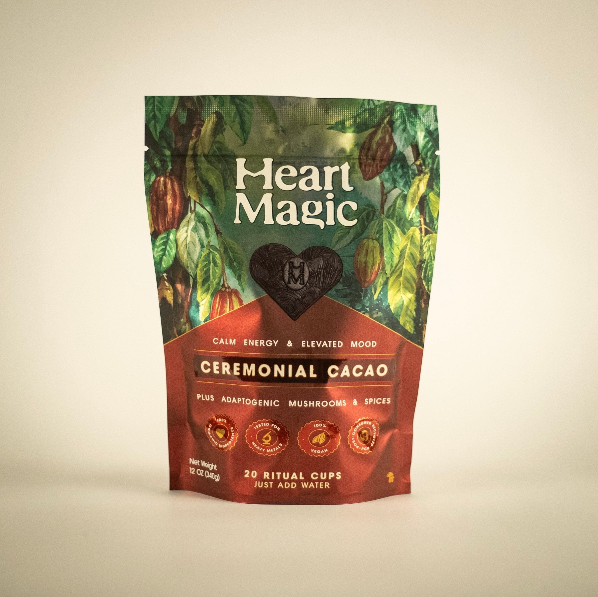 Heart Magic Ceremonial Cacao pouch with mushrooms and spices, 20 ritual cups