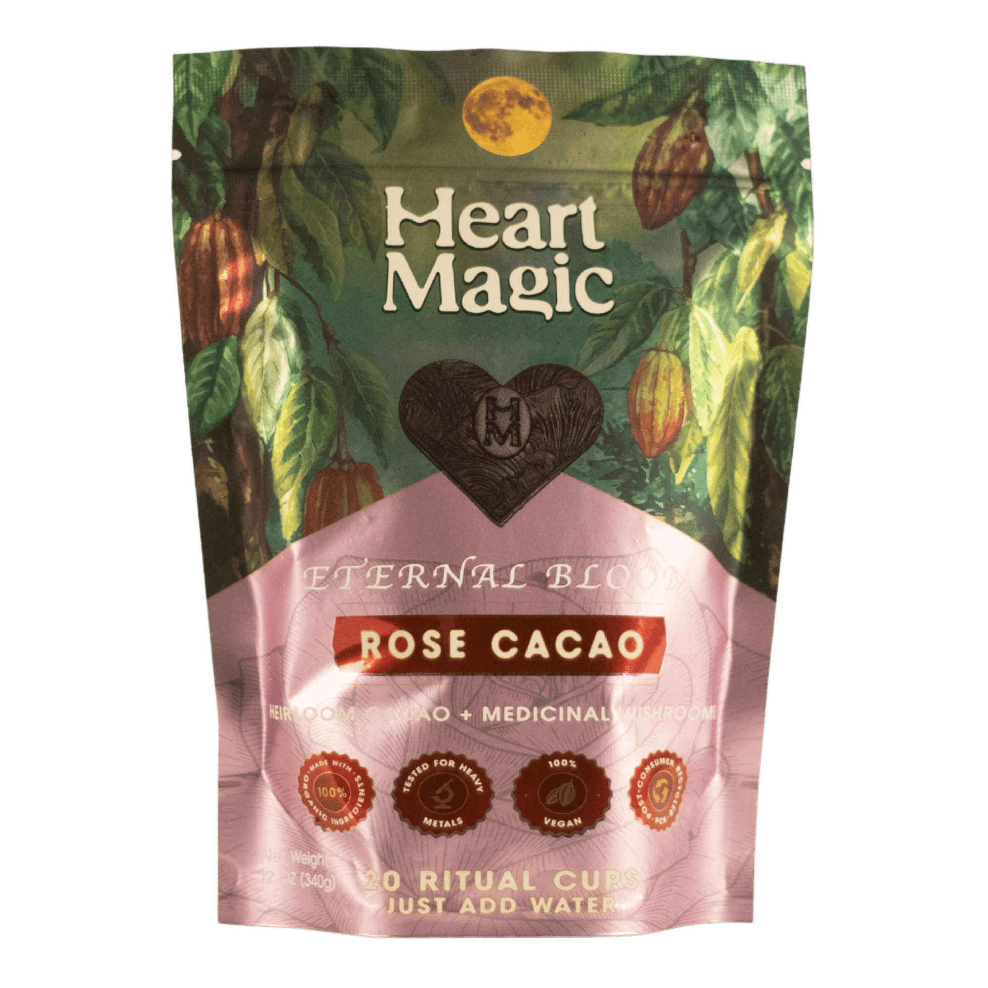 Heart Magic Eternal Bloom Rose Cacao pouch, 20 ritual cups, just add water