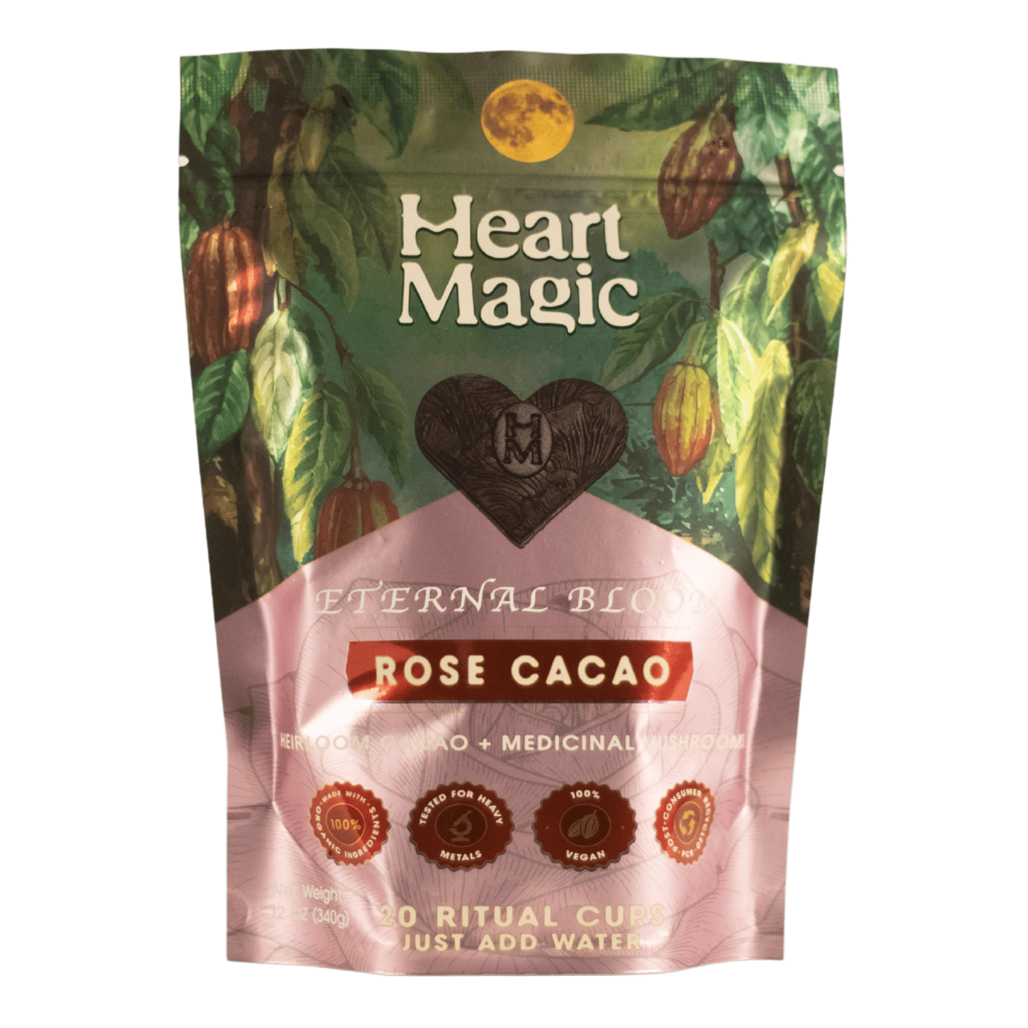Heart Magic Eternal Bloom Rose Cacao pouch, 20 ritual cups, just add water